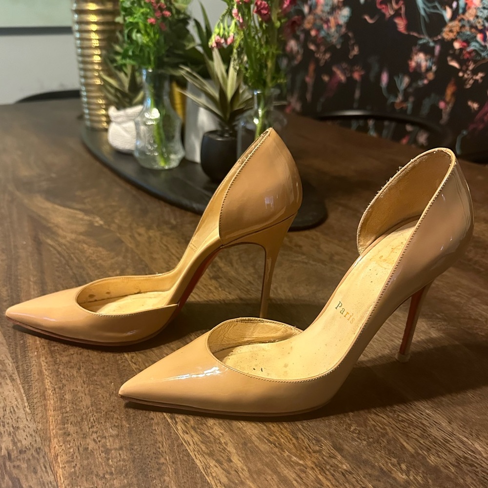 Christian Louboutin 100mm Iriza in nude patent leather